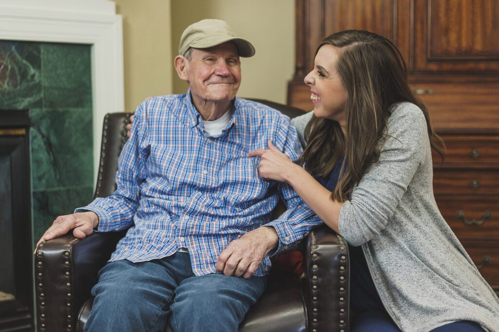 caretaker talking to senior